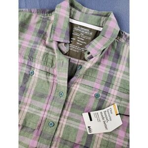 REI Wallace Lake Flannel Shirt Organic Cotton Button Up Plaid Green pink S
